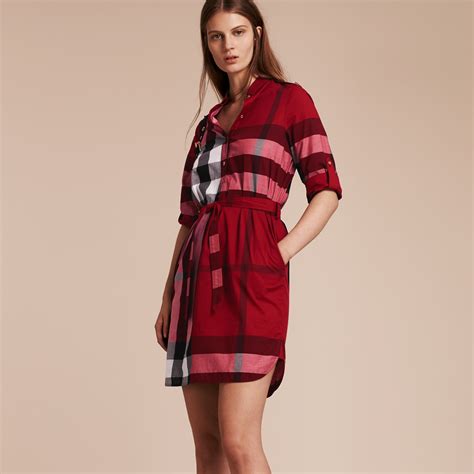 red heart shirt dress burberry|Check Cotton Shirt Dress in Husk .